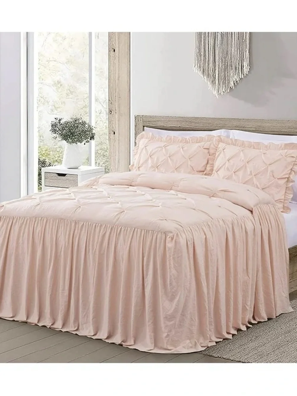 Blush Pink Ruffled king 3 piece Comforter Set